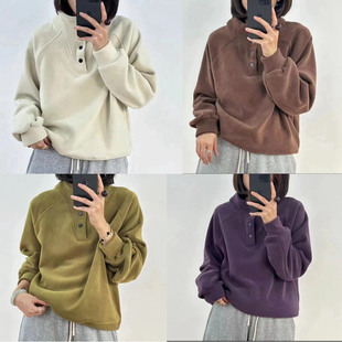 温柔浅奶茶柔软加厚暖自发热上衣奥绒套头立领卫衣休闲百搭外套女