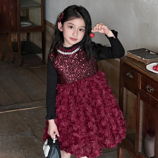 女童冬装红色背心裙高级感公主裙 冬季新款新年装加厚女孩连衣裙