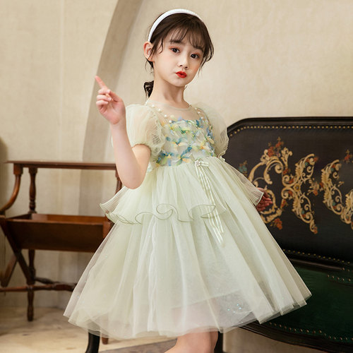 女童绿色花仙子蓬蓬纱公主裙夏季