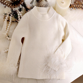 新款 儿童毛衣 2025女童甜美粉色白色百搭长袖 秋季 搭配上衣针织衫