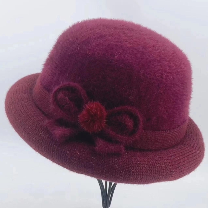 中年妈妈洋气帽子新款女士奶奶棉帽保暖红色款时尚潮流加厚防针织