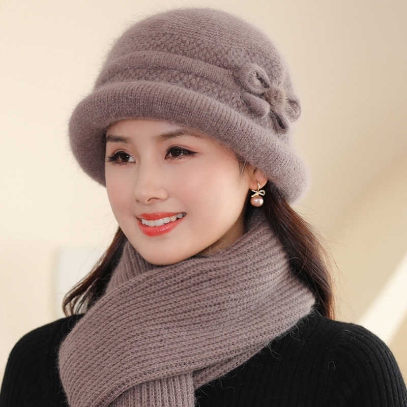 50多岁妈妈帽子女士新款优雅水貂婆婆加绒红色洋气冬季春秋毛线帽