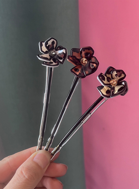 AZNAVOUR韩国阿兹娜AZ正品发夹百搭豹纹盘发一字夹花朵马尾夹顶夹