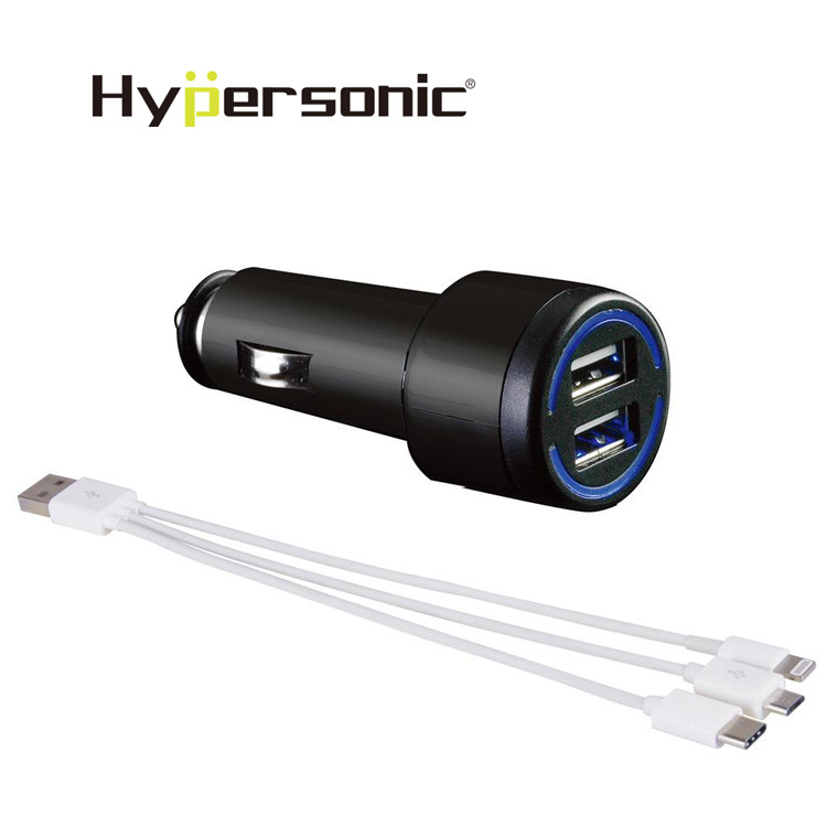 Hypersonic 双孔USB口汽车载3A充电器头扩展电源手机车充HP-A620