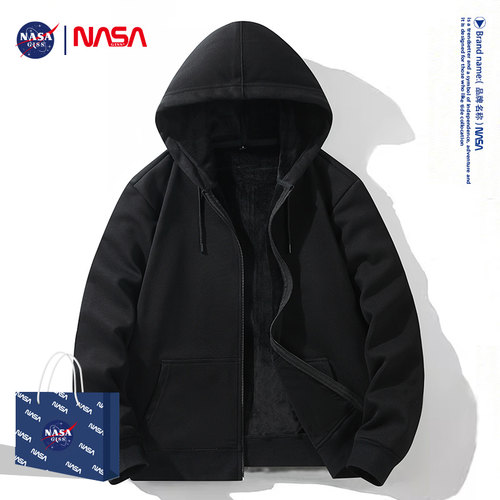 nasa潮牌加绒加厚开衫卫衣男
