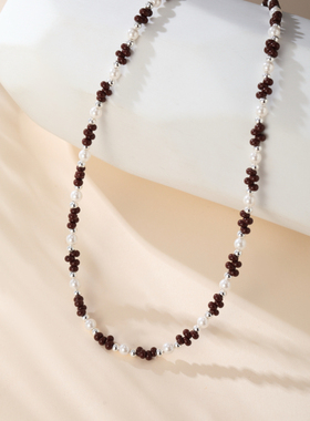 浓情巧克力系列咖啡贝珠锁骨链咖啡豆项链珍珠项链气质珍珠项链