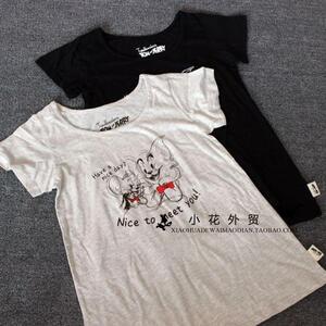 小花~日本原旦女式纯棉卡通印花短袖半袖T恤 圆领套头A型t