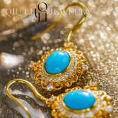 太阳花丝 邱黎 宫廷风镂空椭圆美松绿松石耳钩耳钉1h5334