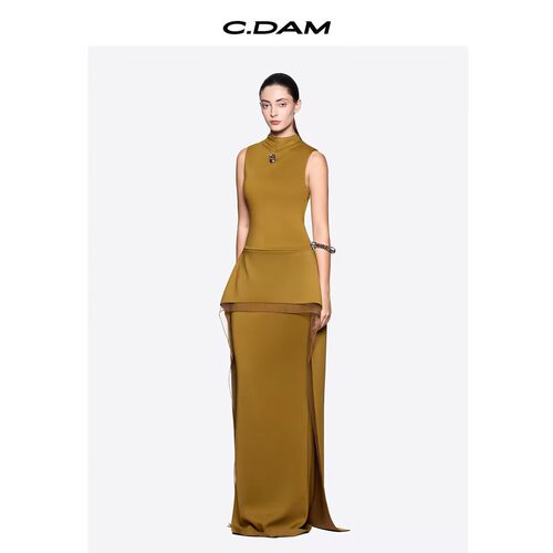 TURIGHT买手店26SS现货CHATS by CDAM 金属装饰高领假两件连衣裙