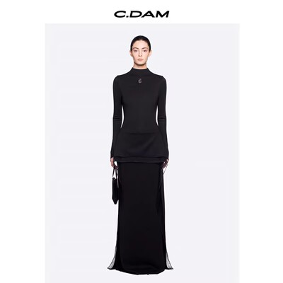 TURIGHT买手店26SS现货CHATS by CDAM 高领长袖拼接层次感连衣裙