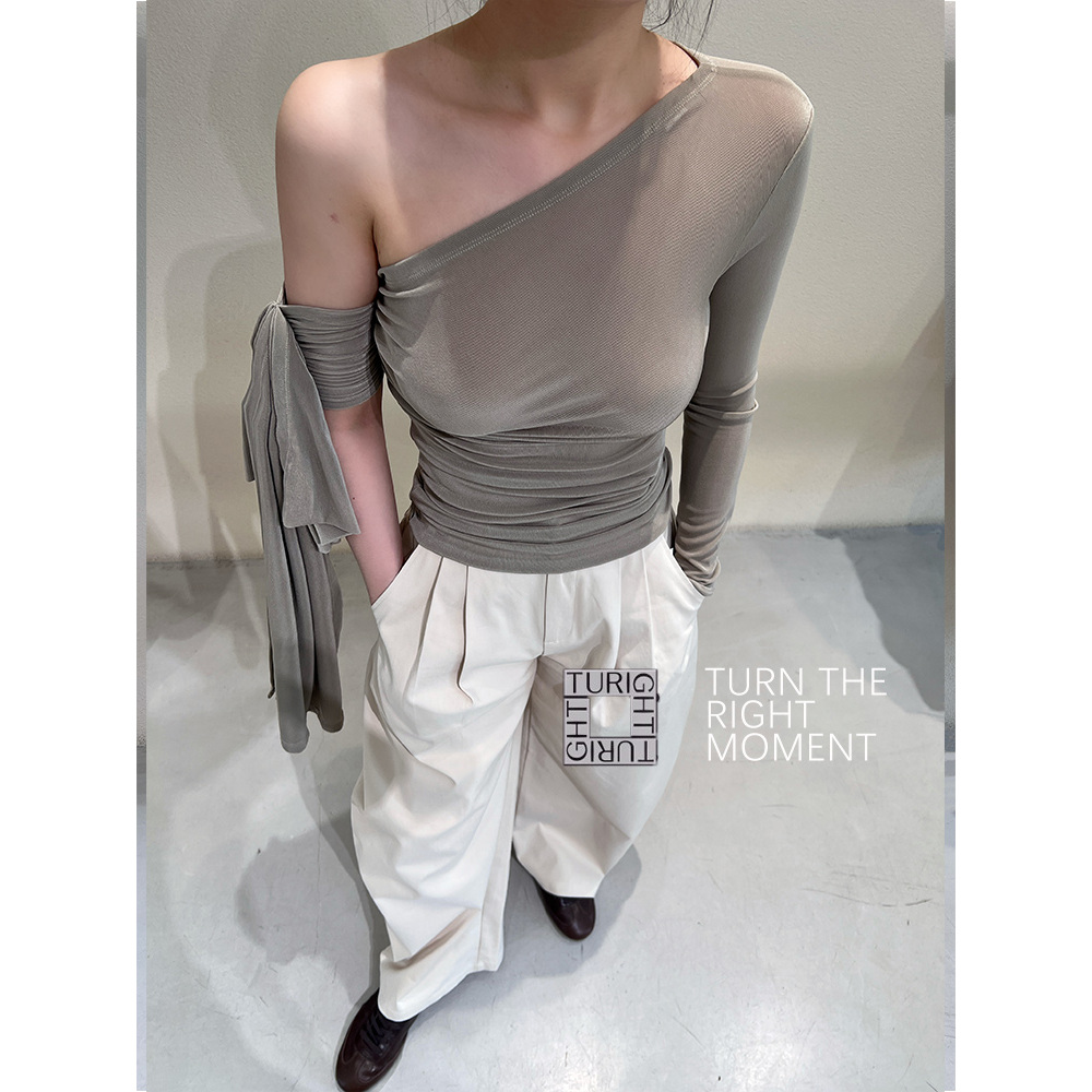 TURIGHT买手店25SS现货sip class设计师品牌 针织飘带露肩背心灰