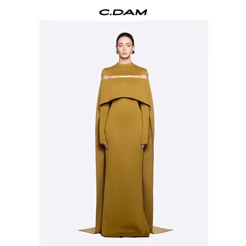 TURIGHT买手店26SS现货CHATS by CDAM半高领斗篷式拼接网纱连衣裙