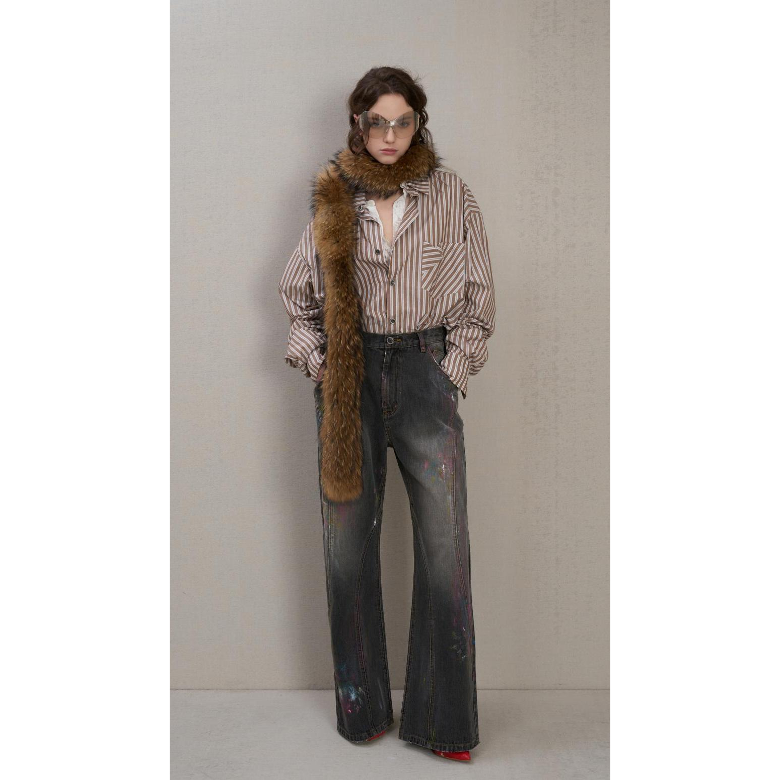 SENSEAWEEK 手绘蜡笔牛仔直筒裤