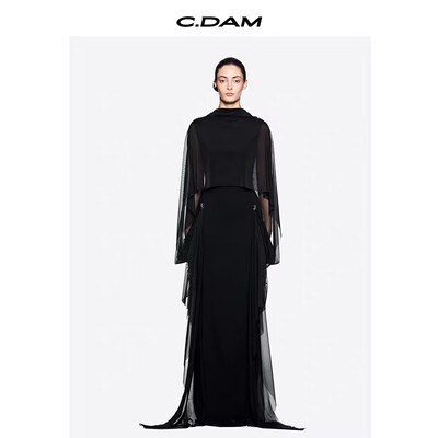 TURIGHT买手店26SS现货CHATS by CDAM 网纱披肩连体手套连衣裙