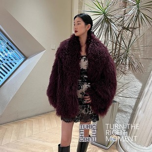 酒红滩羊毛短款 TURIGHT买手店24FW现货Markgong设计师品牌 皮草