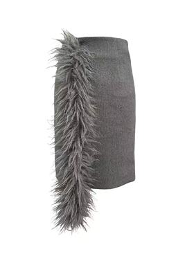 DEPLUMER 皮草尾巴包臀半裙