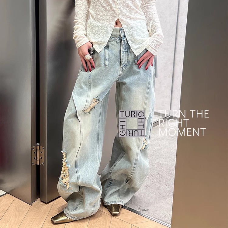 TURIGHT买手店25SS现货senseaweek设计师品牌 水洗破洞气球牛仔裤