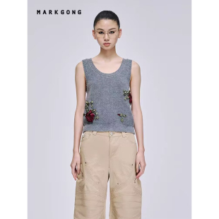 TURIGHT买手店26SS现货MARKGONG 精致时尚丝带花朵刺绣针织背心