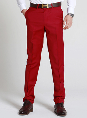菲狮顿红色西裤时尚西裤修身型休闲韩版西裤英伦主持人新郎563K