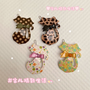 韩国发饰 GRAIN de BEAUTE AZNAVOUR 点点碎花蝴蝶结猫咪发夹边夹