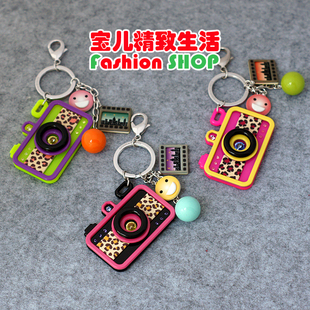 韩国饰品GRAIN de BEAUTE AZNAVOUR 豹纹相机笑脸包挂件 车钥匙扣