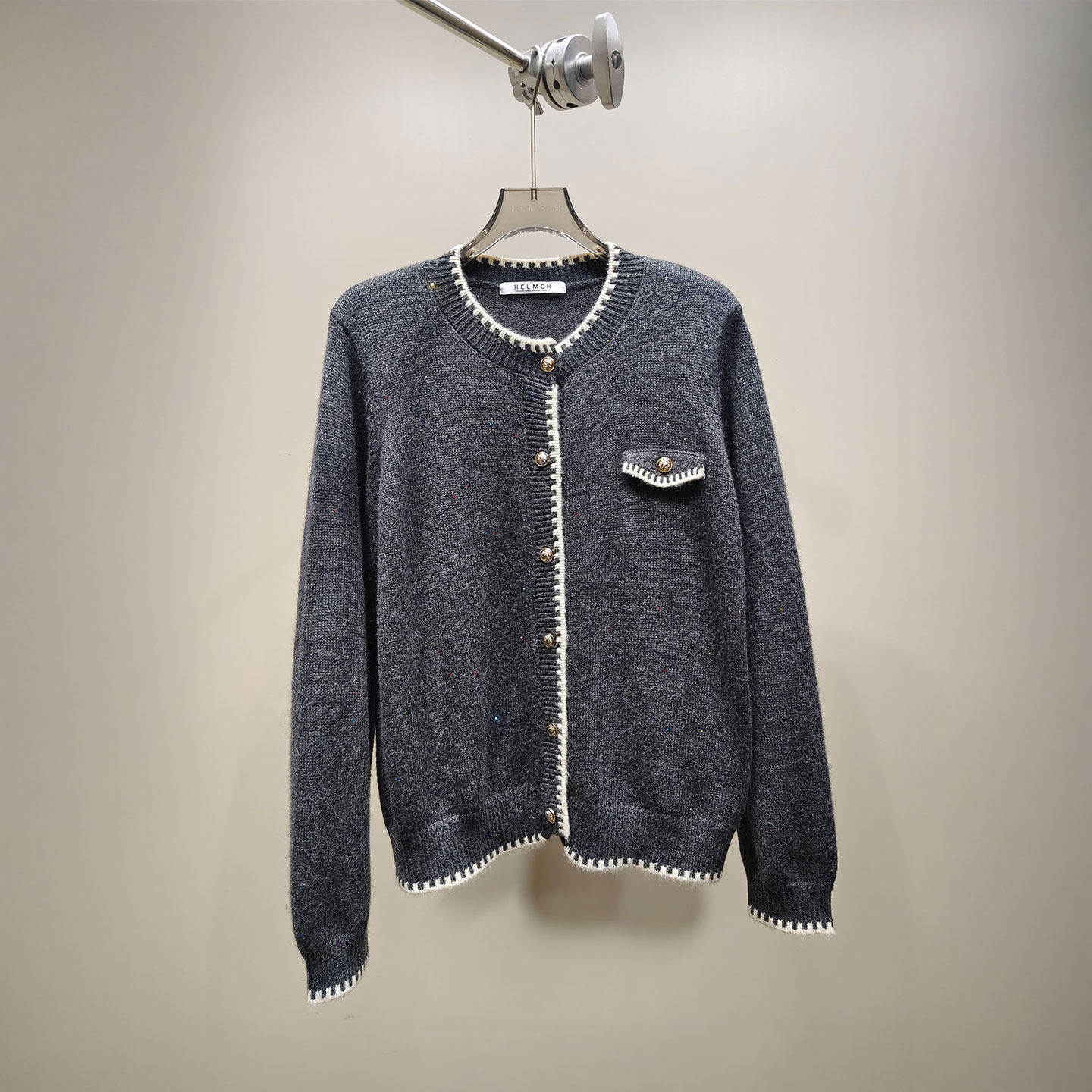 NKC.欧洲站小众HELMCH南油高端圆领气质针织衫百搭减龄羊毛上衣女