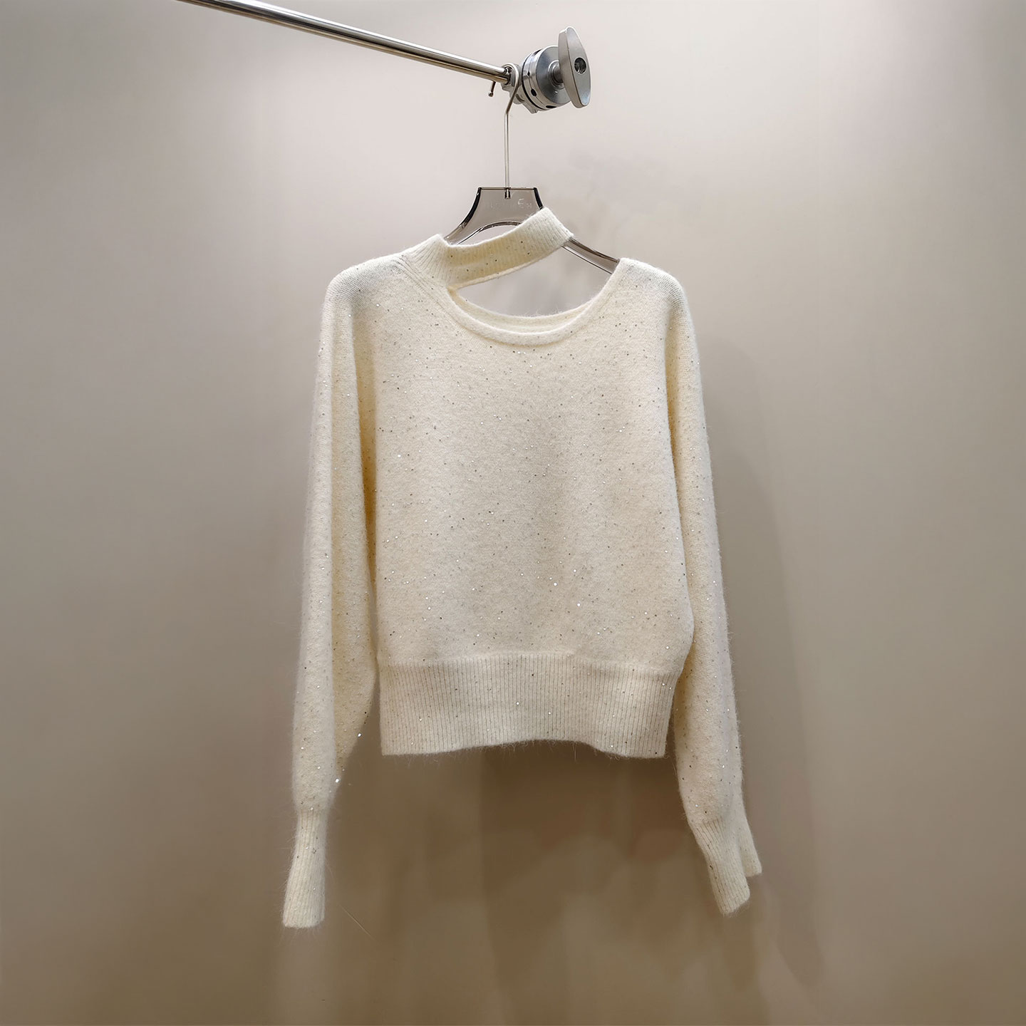 NKC.欧洲站小众HELMCH深圳南油挂脖露肩针织衫时尚设计感挂脖上衣