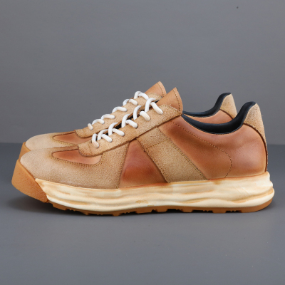 清仓特价广州真皮潮鞋欧洲站时尚休闲运动鞋厚底头层牛皮德训鞋男