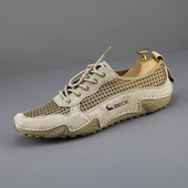 男式 英伦时尚 休闲皮鞋 高品牛货春夏新款 真皮网面透气软底驾车鞋 男