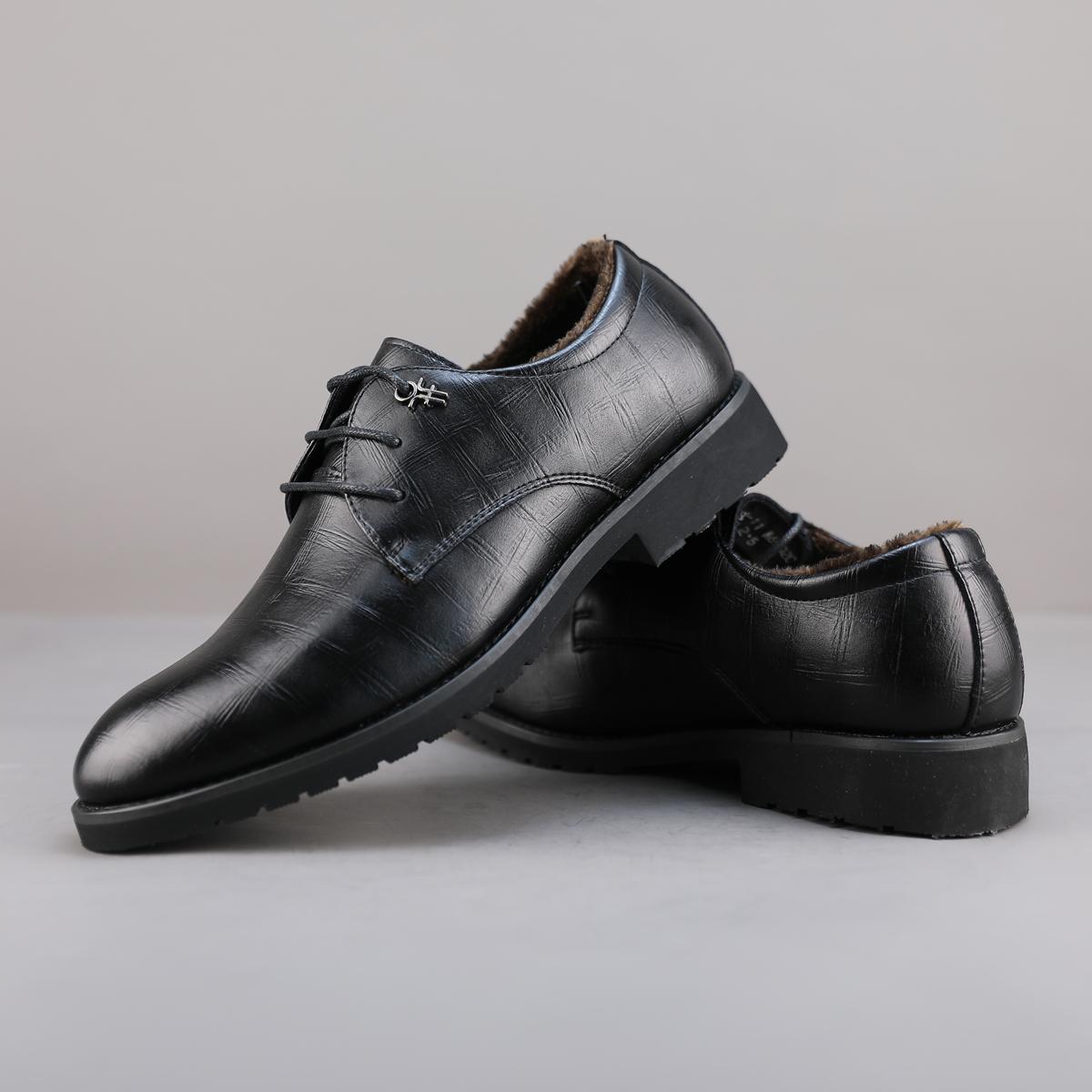 38码清仓小码冬季男士英伦时尚商务休闲皮鞋真皮加绒保暖抗寒棉鞋