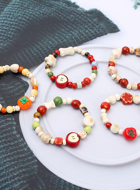 新款柿柿如意陶瓷手链女学生高级感新中式百搭国风饰品景德镇手饰