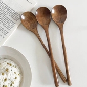 木质干饭勺日式 木勺子吃饭用吃播嗦粉勺长柄拉面勺螺蛳粉木头汤勺