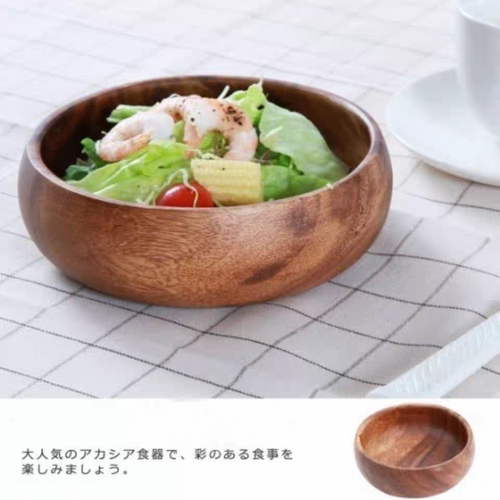 日式ins相思木防烫防撞圆形木碗整木健身餐碗辅食木碗酸奶沙拉碗