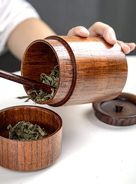 出口茶叶罐大漆实木手工盒旅行便携随身双层密封密封普洱茶存储