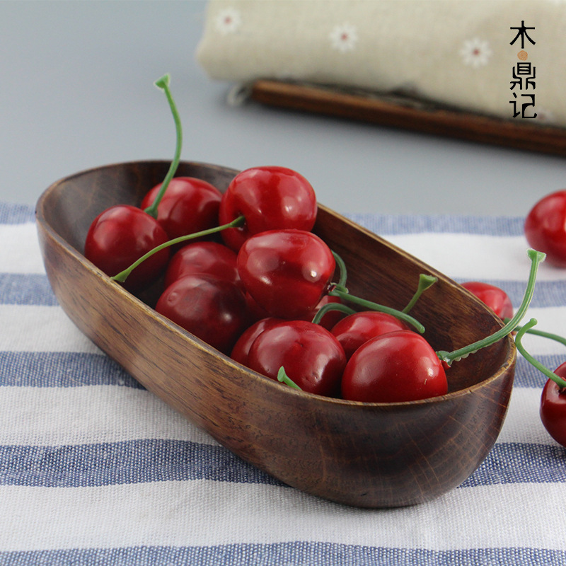 日式水果糕点木制船型毛巾托盘