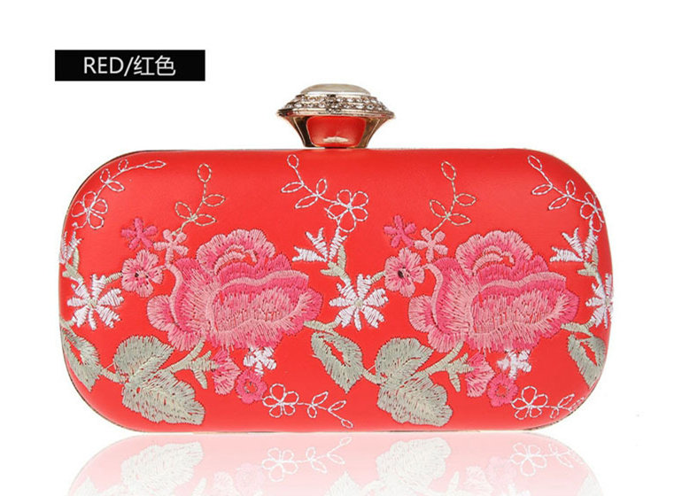 新品刺绣晚宴手拿包花朵水钻宴会包复古旗袍礼服包新娘包 方盒包