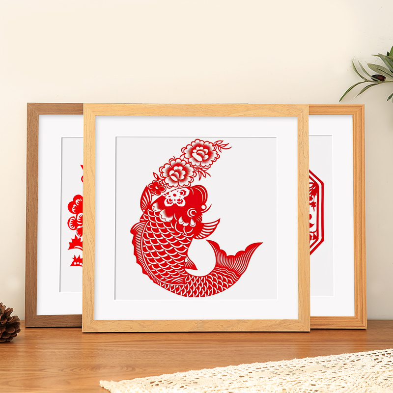 实木手工剪纸相框新年福字展示框