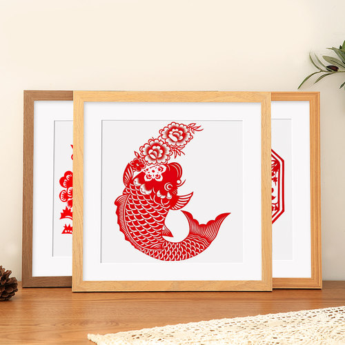 实木手工剪纸相框新年福字展示框