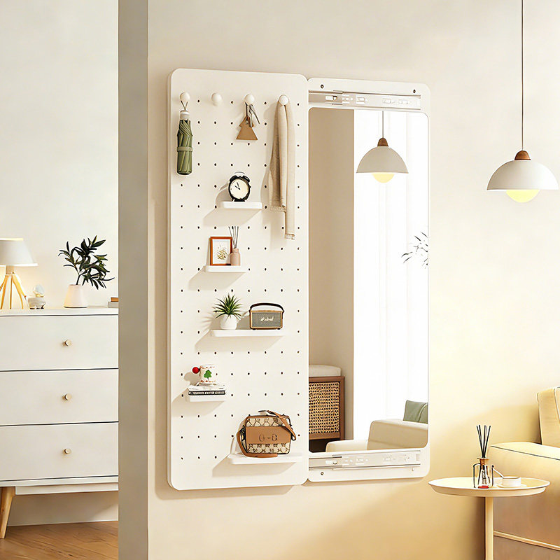 奶油风洞洞板穿衣镜隐藏式推拉全身镜卧室可关闭挂墙玄关试衣镜子,住宅家具,穿衣镜,淘宝优惠券,粉丝福利购,淘宝优惠卷