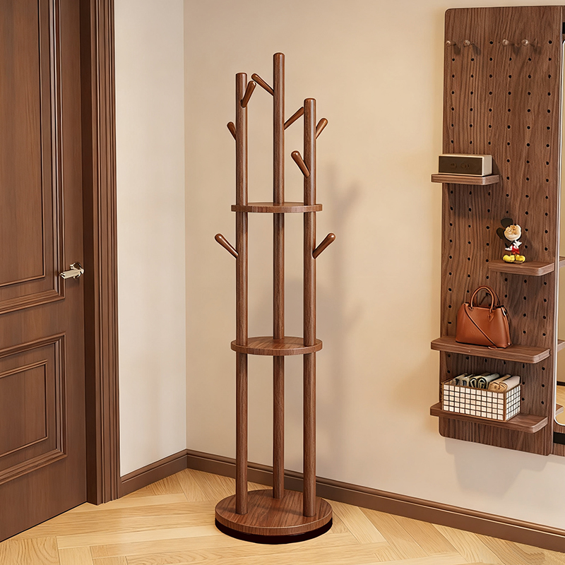 实木衣帽架小型玄关挂衣架可旋转