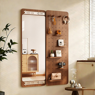洞洞板穿衣镜一体隐形推拉可关闭全身镜子隐藏入户门口玄关全身镜