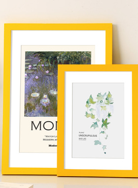 高级感多巴胺实木相框a4展示A3剪纸海报拼图自己装裱黄色画框横款