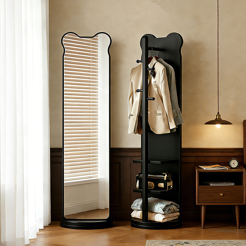 复古小熊穿衣镜衣帽架一体式可旋转全身落地镜女生家用卧室试衣镜
