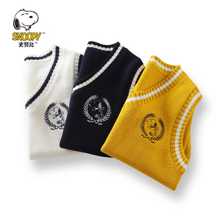 史努比2023新品春款男女童学院风学生中大童V领毛衣背心针织马甲