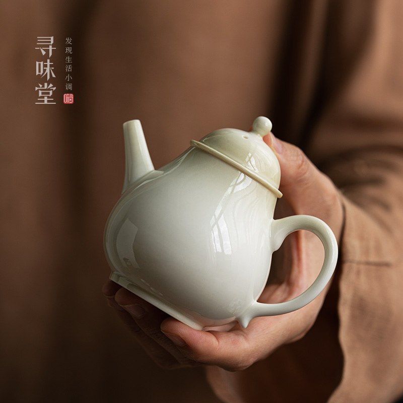 草木灰复古茶壶｜仿古青灰釉球孔手工梨形壶家用陶瓷中式功夫茶具