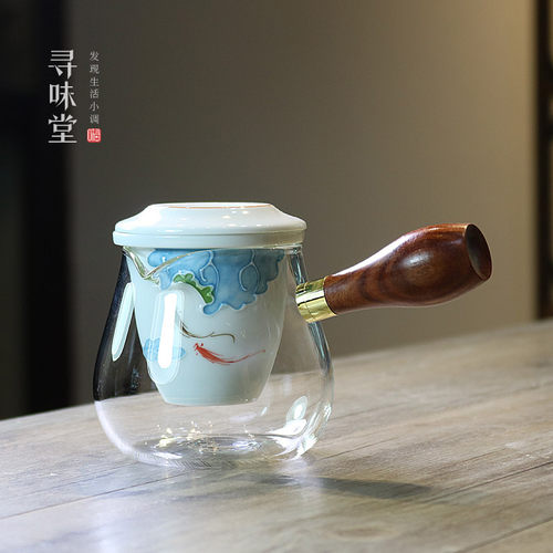 浮雕手绘甜白瓷玻璃内胆冲茶杯