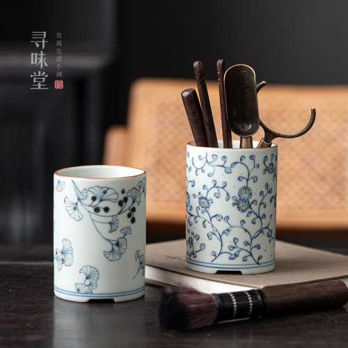 青花汝窑茶道六君子收纳筒