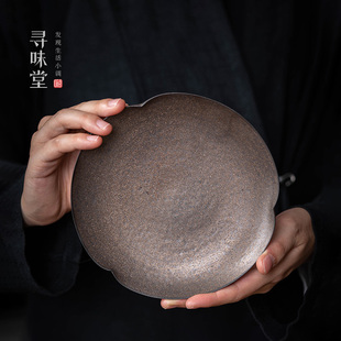 古铜釉粗陶壶承｜复古鎏金铁锈釉茶托茶点盘杯垫陶瓷功夫茶具托盘