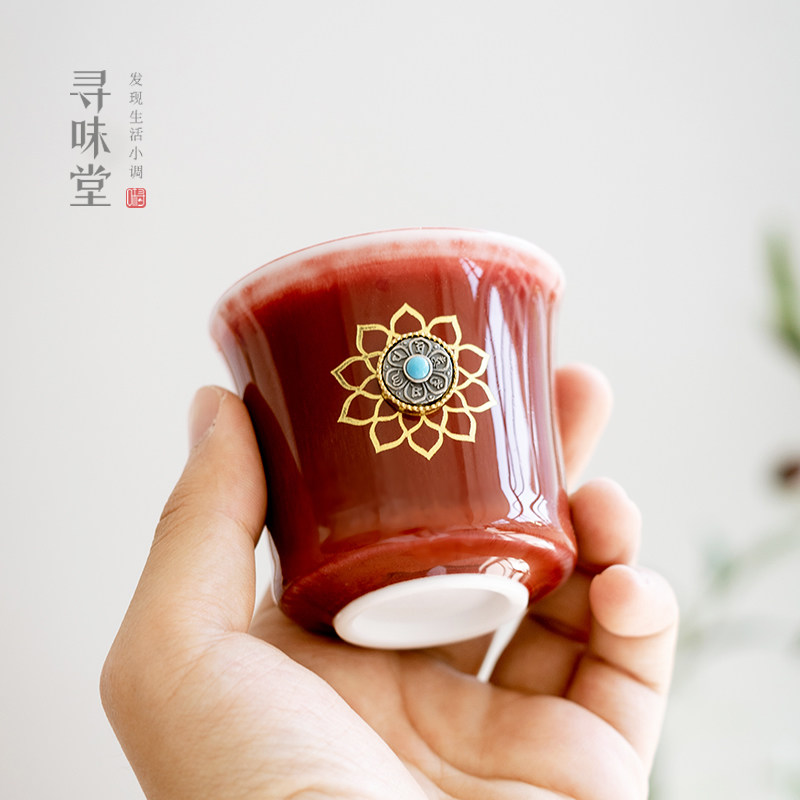 时来运转郎红杯紫钧杯｜高档主人杯茶杯复古中式钧窑家用功夫茶具