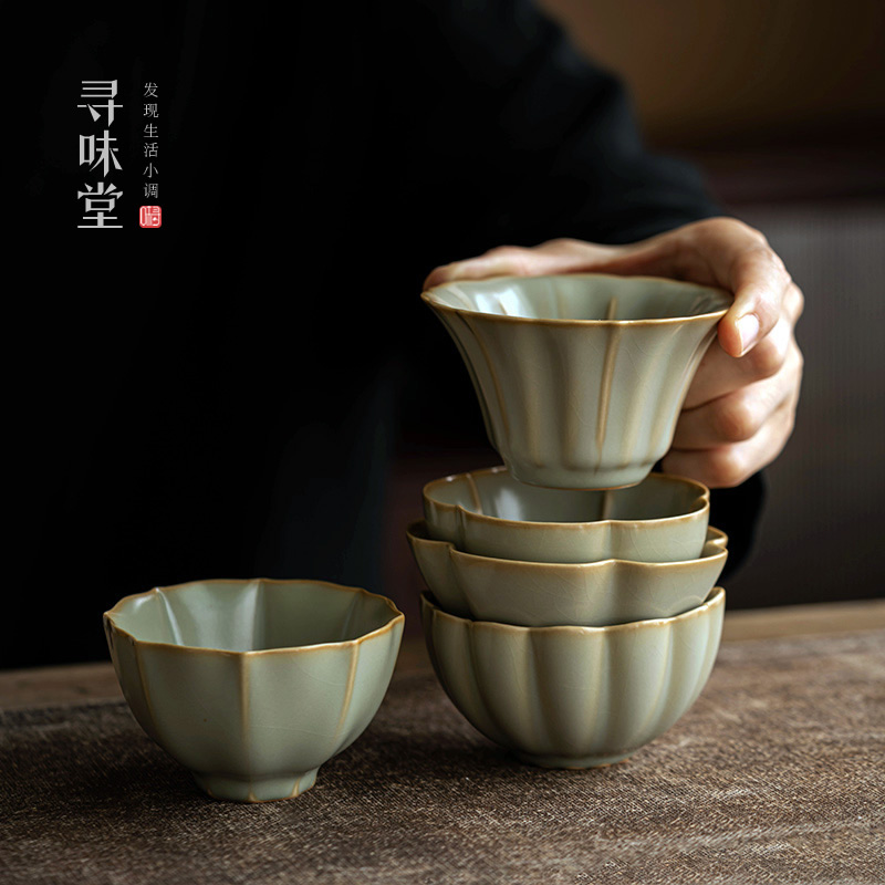 高档秘色汝窑主人杯｜复古开片汝瓷品茗杯茶杯茶盏陶瓷功夫茶具